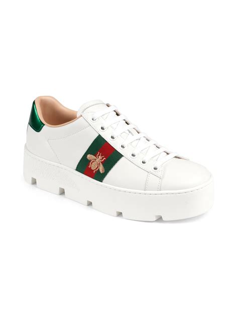 white gucci bee sneakers|Gucci bee platform sneakers.